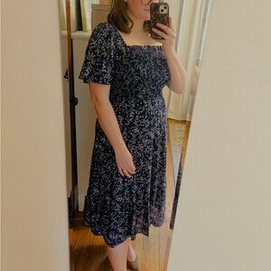 Draper James Navy Floral Maxi Dress with Smocked Bodice